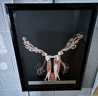 Front view of the framed art piece hanging on a wall, showing detailed ornamental figures in Art Deco style.