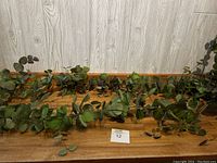 Four lengths of artificial eucalyptus garlands laid out showing their full length and leaf detail