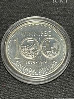 Reverse side of the coin showing commemorative design of Winnipeg's 100th anniversary with dates and denomination.
