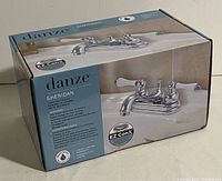 Box of Danze Sheridan Lavatory Bathroom Faucet showing front with faucet image and branding.