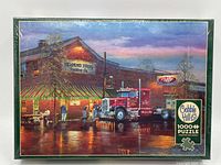 Full image of the puzzle box showing the scene of Richmond Bros Trucking Co with a red truck and people outside the building at dusk.