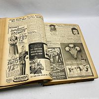 Open view showing yellowed newspaper pages with period advertisements and articles from April 1944.
