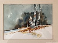 Detailed view focusing on the cluster of birch trees and color composition.