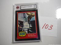 Front of professionally graded 1977 Topps Star Wars trading card #78 'Droids to the Rescue' with grade 7 NM.