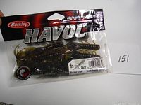 Package front showing Berkley Havoc branding and unopened pack with soft plastic lures visible inside