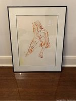 Full front view of the framed sketch showing the entire artwork and frame.