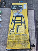 Box front showing Jacmorr Multi Purpose Work Stand with product image and text