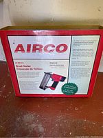 Box packaging of Airco Brad Nailer model BN5018 with product info and warranty details.