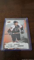 Photo of Claude Giroux rookie hockey card from 2008-09 season, encased in protective plastic sleeve.