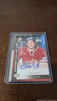 Clear front view of Jeff Skinner hockey card numbered 15/15 showing autograph and card details.