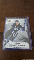 Photo of Steven Stamkos 2008-09 Rookie Class hockey card in protective case showing front side.