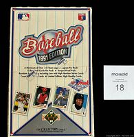 Outer box with vintage 1991 Upper Deck Baseball graphics showing unopened retail box with minor wear.