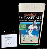 White cardboard box with 1993 Pinnacle Baseball series 2 branding and a baseball player image on the front.