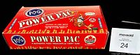 Red wax box of 1994-95 NHL POGS Power Pac unopened packs showing box front and side with branding and logos.