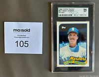 Front view of 1989 Topps Traded Randy Johnson rookie card graded 96 Mint by SGC showing player portrait and card details.