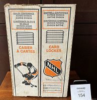 Front and side views showing NHL divisions listed and graphics on the locker box made from cardboard.