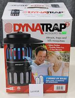 Front view of DynaTrap 3 mosquito trap box showing branding, price tag, and key features including attracting, trapping and killing mosquitoes.