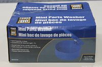 Front side of the mini parts washer box showing brand, product name, and features.