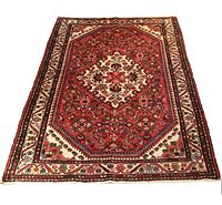 Rug laid out on white surface, full view