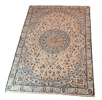 Full top-down view of entire rug showing overall pattern, border and medallion layout