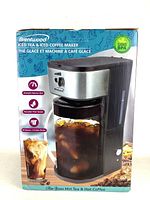 Front view of the Brentwood iced coffee maker box showing product image and features.