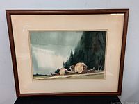 Full view of the framed watercolour painting with visible mat and frame, showing the landscape art.