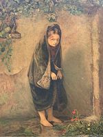 Close view of the lithograph showing barefooted girl figure and foliage