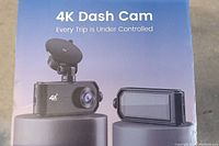 Front of box showing dash cam image and 4K resolution claim