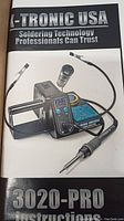 Photo of the product instructional manual cover showing K-Tronic USA 3020-PRO soldering station with soldering iron and accessories.