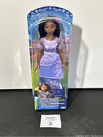 Front view of the Disney Encanto Isabela Madrigal figure in packaging with visible product branding and age recommendation.