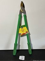 Front view of green Miracle Gro compound action bypass lopper with cushioned grips, label attached