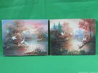 Pair of 8x10 unframed oil paintings on canvas showing Florida creek scenes with white birds and trees.