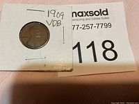 Obverse side of 1909 VDB Lincoln Wheat Penny showing Abraham Lincoln's profile.