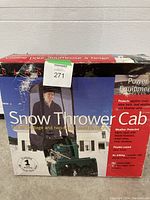 Box of Classic brand snow thrower cab for single and two-stage snow throwers showing product and features.