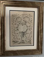 Full view of the framed antique family tree illustration, showing the entire print and frame.