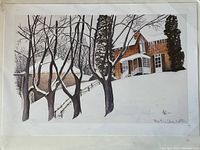 Front view of the limited edition print showing Port Hope home in winter with snow, trees, and the house's detailed stone architecture and icicles.