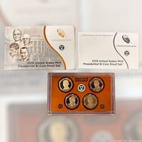 2015 US Mint Presidential $1 Coin Proof Set including original sleeve and certificate of authenticity along with the coin holder case.
