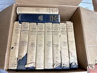 Box containing 10 hardcover volumes of The Literary Digest History of the World War with dust jackets, arranged and showing spines.
