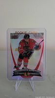 Front side of Patrick Kane rookie card showing him in Chicago Blackhawks uniform with 'Rookie Card' text and Upper Deck logo.