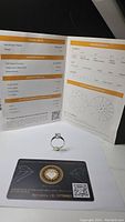 Photo showing the GRA grading and authenticity certificate for the moissanite ring, along with the ring itself.