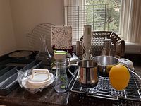 Overview of all items arranged on countertop