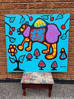 Front view showing entire painting with vibrant bear motif