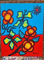 Full front view of the acrylic painting against brick background