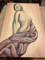 Full view of the oil painting showing the painted figure and signature