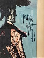 Close-up of Bernard Buffet signature and year '58 on the print, showing brush stroke details and colors.