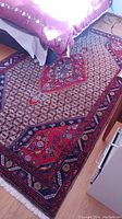 Full view of rug under bed showing central medallion and border