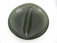 Top view of smoked gray glass divided candy dish showing two sections and smooth glossy surface.