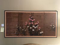 Full front view of the four-panel screen showing overall floral design and condition