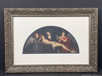 Full view of the professionally framed antique print depicting Pietà.