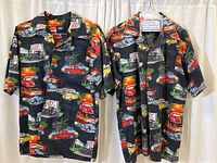 Front view of two retro design Ford themed shirts side by side